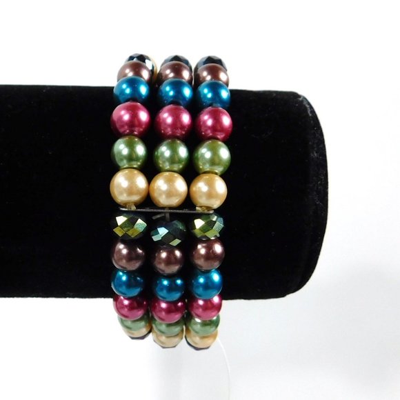 Triple Strand Multi Color Stretch Beaded Bracelet TRUE Lead Compliant - Picture 6 of 11